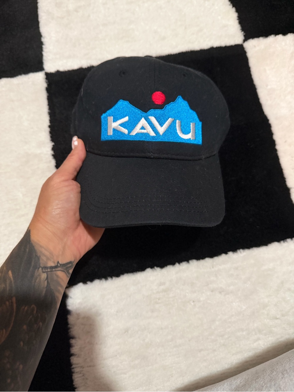 Kavu Black Cap with Blue Logo and Red Sun